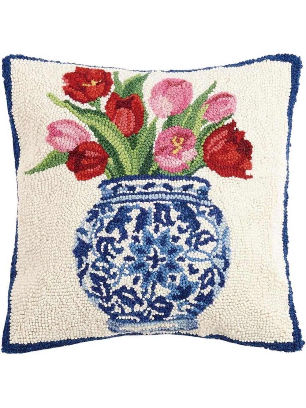 Chinoiserie Tulip Hook Pillow - Decorative 30" Square, Soft Polyester Fiber